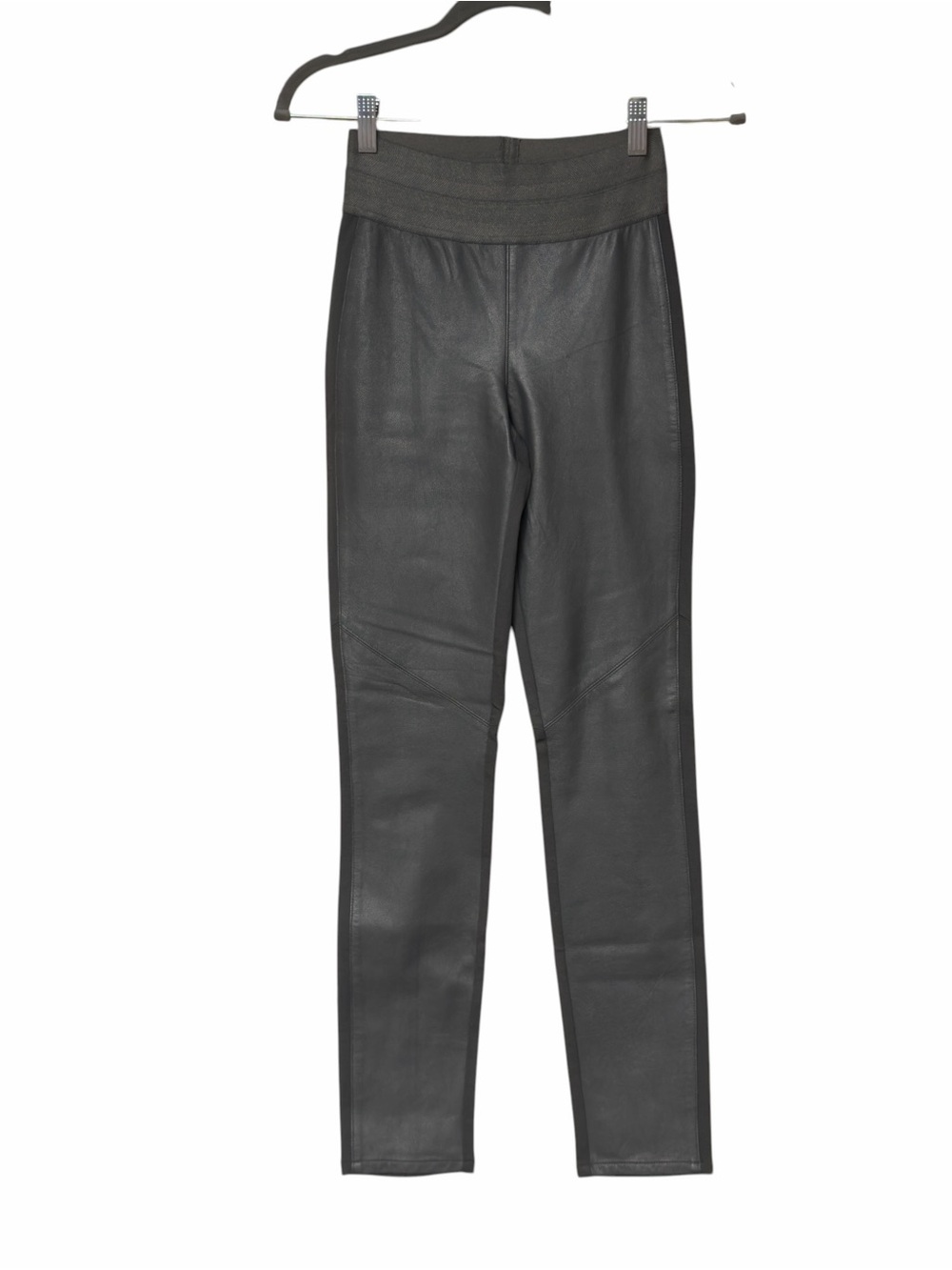 PAIGE Grey Leather-Front Leggings/stretchy narrow leg pants like new size small